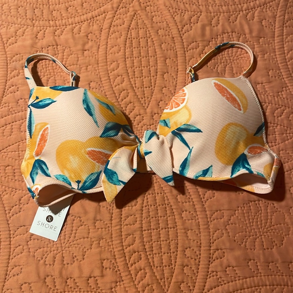Shade and Shore Peach-Print Bikini Top 36B NWT
